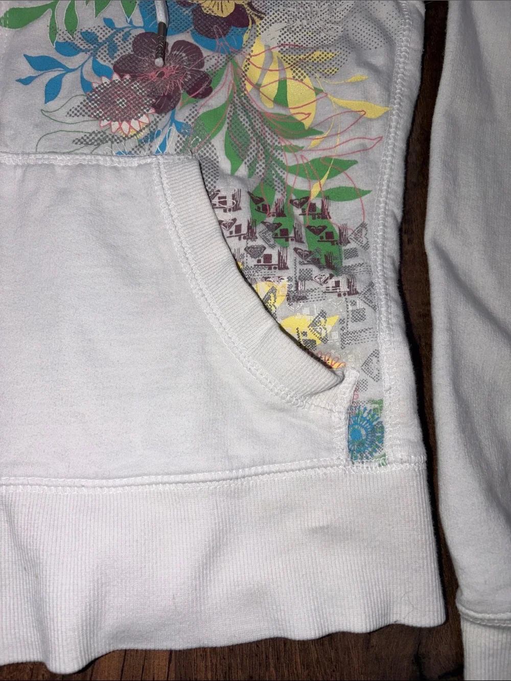 Roxy Zip Up Hoodie with Pink Logo and Multicolor Floral Print - Picture 7 of 14